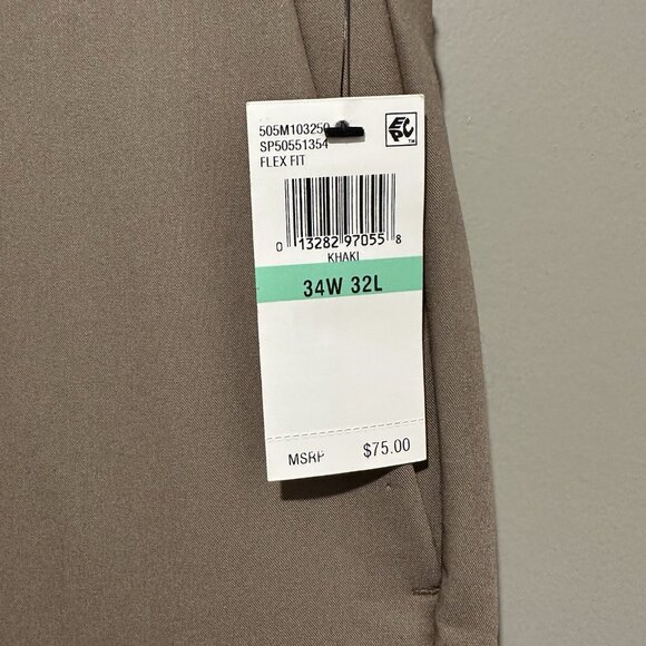 Van Heusen NWT Dress Pants Mens 34x32 Straight Fit Flat Front Flex Stretch Beige - Picture 4 of 8